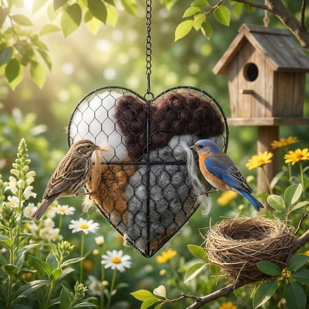Handmade Alpaca Fiber Bird Nesting Heart Birds Nests Material Holder Winter Tree Shelter for Wild Bird Hummingbird Houses Nest Boxes Gifts for Outside Garden(1pc)