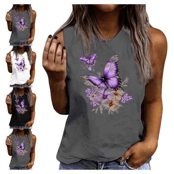 Mifsaly Sleeveless Tops for Women Graphic Tee Cotton Sleeveless Tank Top Loose Fit Soft Breathable Versatile Vacation Daily Wear Outfits 2026 XL