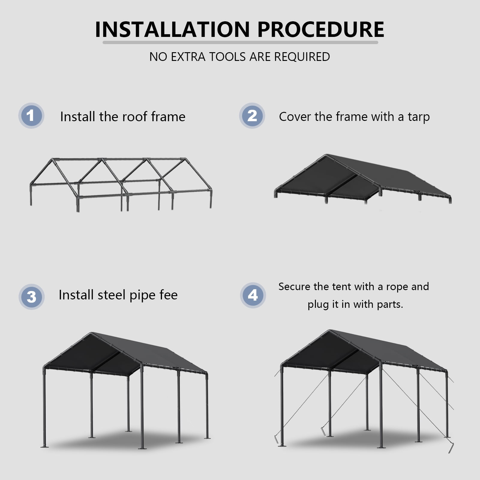 TANGJEAMER 10x20 ft Metal Carport Car Canopy Portable Car Tent Garage,Gray