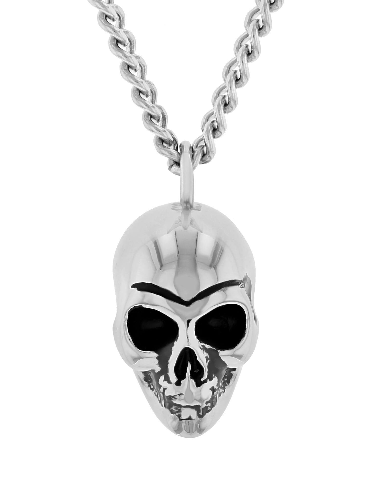 Men’s Polished Stainless Steel Solid Human Skull Pendant Necklace
