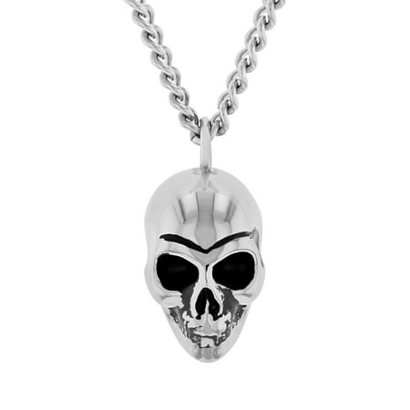 Men’s Polished Stainless Steel Solid Human Skull Pendant Necklace
