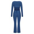 thumbnail image 6 of Aloohaidyvio Long Sleeve Jumpsuits for Women Square Neck Wide Leg Full Length Romper Playsuit Blue XL, 6 of 6