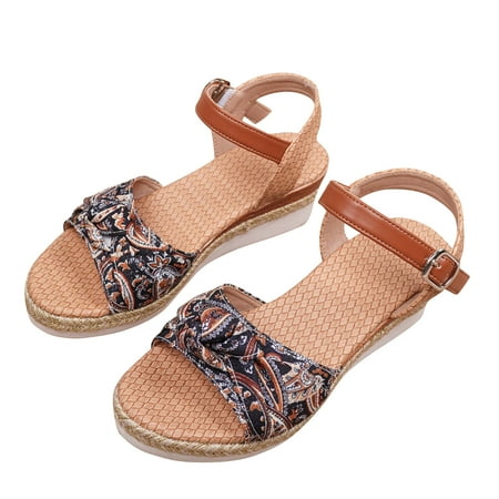 

LWVITH Clearance! Women Platform Espadrille Wedge Sandals Summer Ladies Hessian Wide Fit Wedge Sandals Open Toe Ankle Strap Slingback Platform Sandals