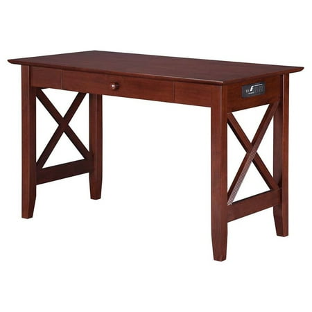 Lexi Desk With Drawer And Charging Station In Walnut Walmart Com