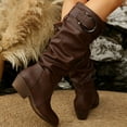 thumbnail image 3 of Women's Slouch Round Toe Low Heel Boots Knee High Boots(Color:Brown,Size:7.5), 3 of 9