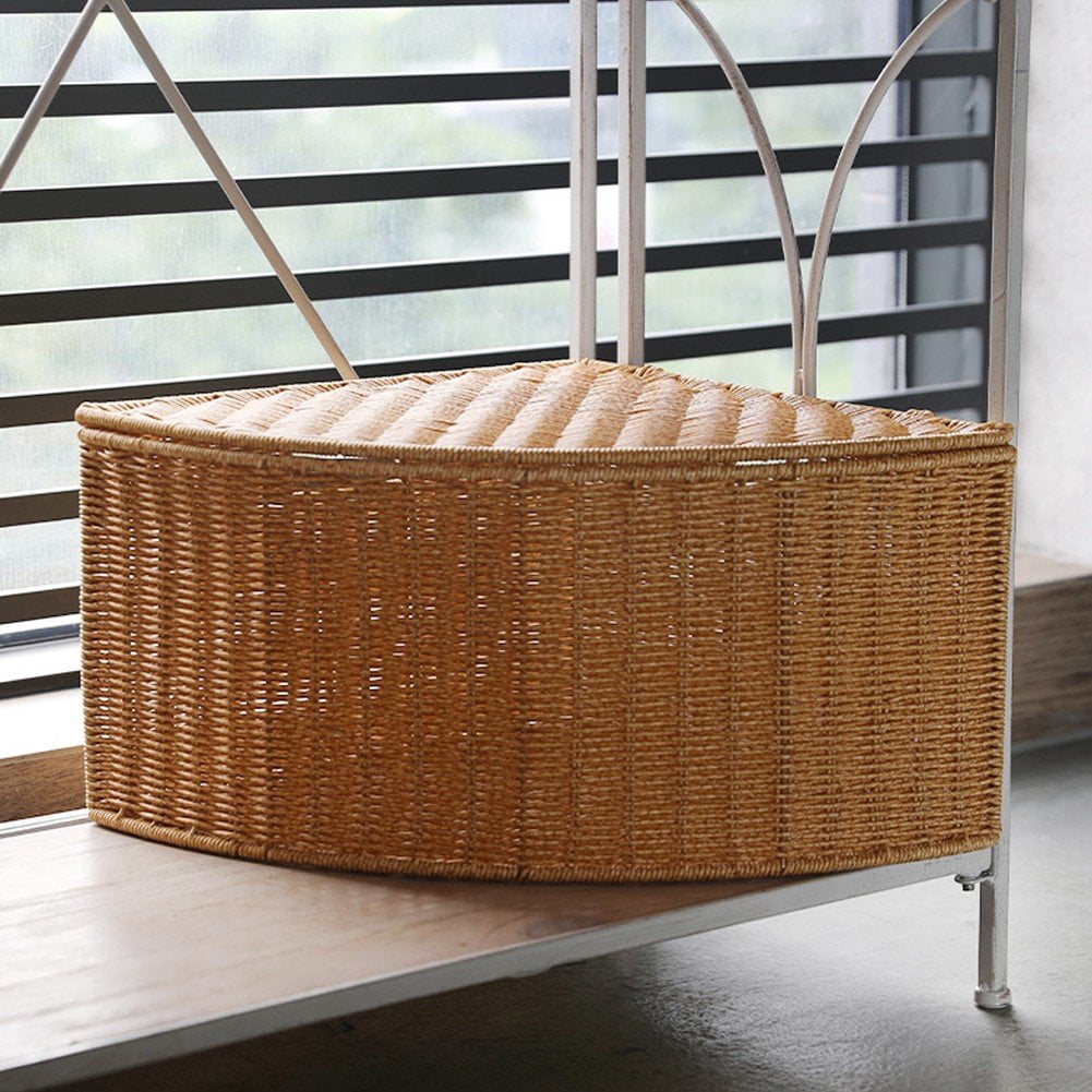 Hzzsbu Woven Rattan Corner Storage Box Triangle Storage Basket Large Capacity Corner Organizer Bin Corner Laundry Hamper for Home