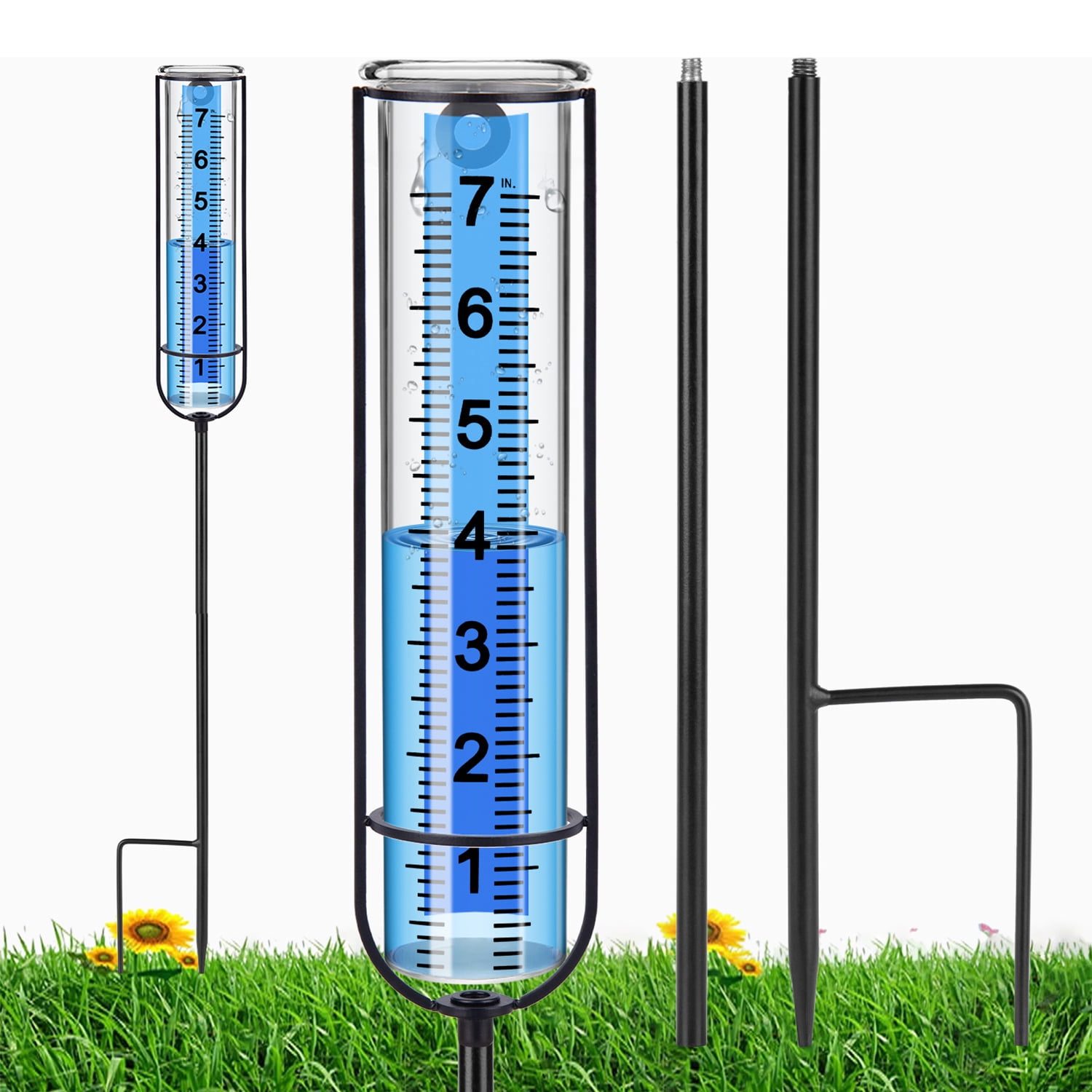 Rain Gauge, 7" Capacity Upgrade Glass Rain Guage OutdoorDetachable