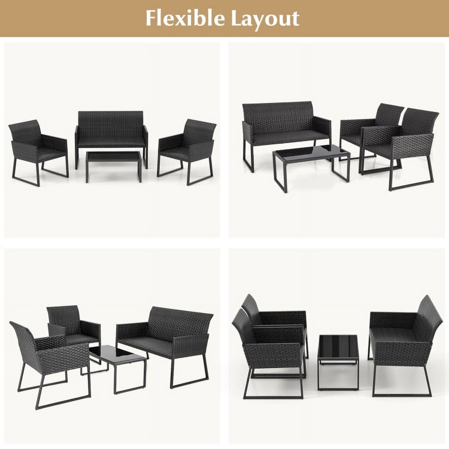 Aimee Lii 4 Pieces Patio Wicker Chair Set with Quick Dry Foam Cushions, Outdoor Patio Furniture Set