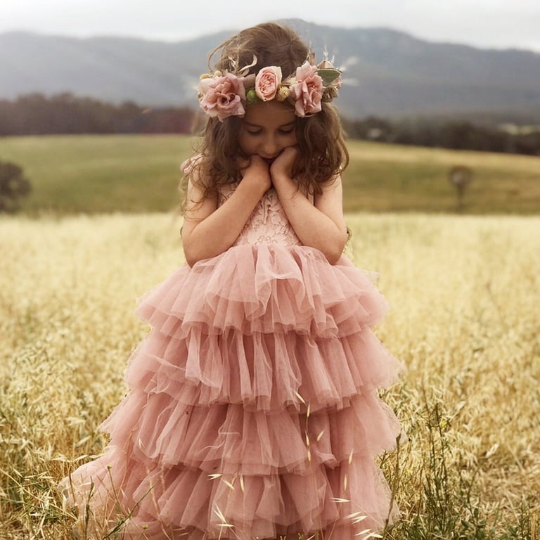 flower girl dresses beach wedding Boho Beach Lace Cap Sleeves Ivory Chiffon Wedding Flower Girl Dress 5T main image 1