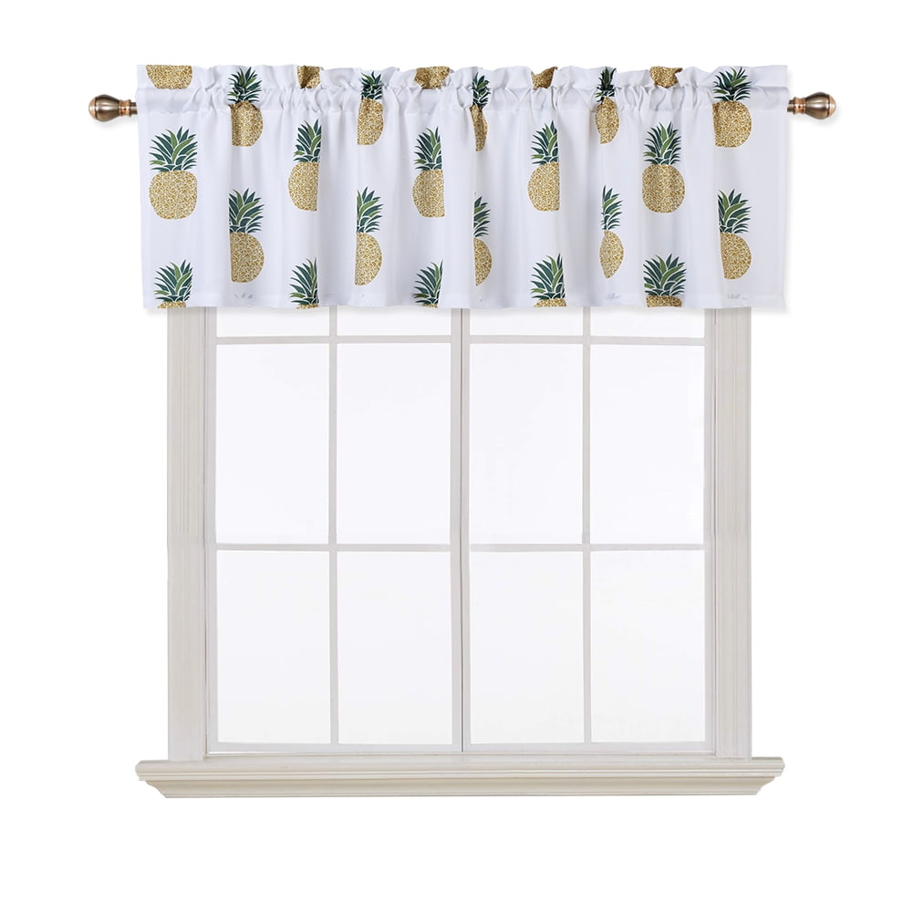 Pineapple Printed Waterproof Valance, Rod Pocket Floral Short Curtain