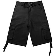 North 15 Men's Belted Clasic Cargo Pockets Twill Shorts-4550-Blk-32