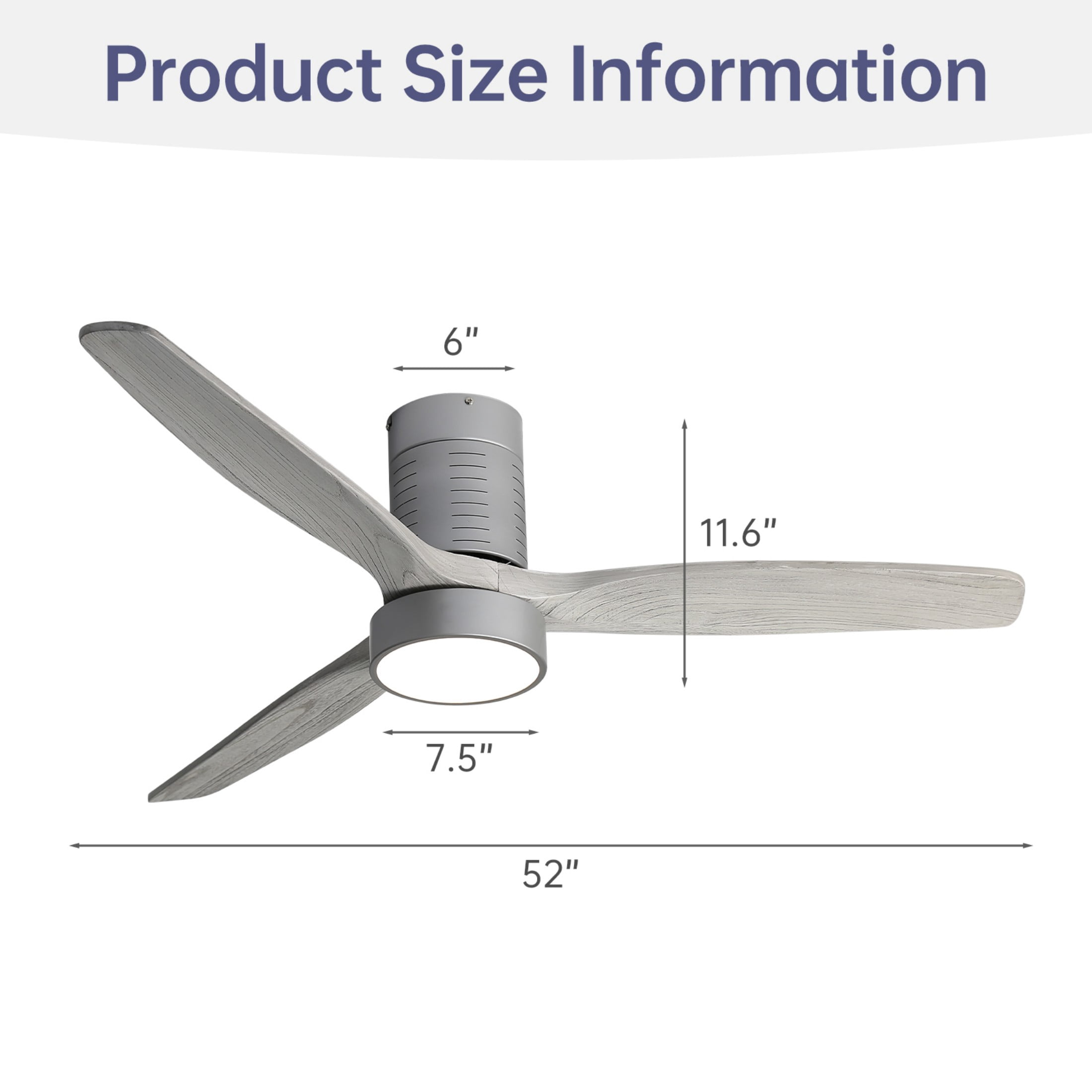 Sofucor 52" Gray Modern Ceiling Fan with Integrated LED Light and Remote Control