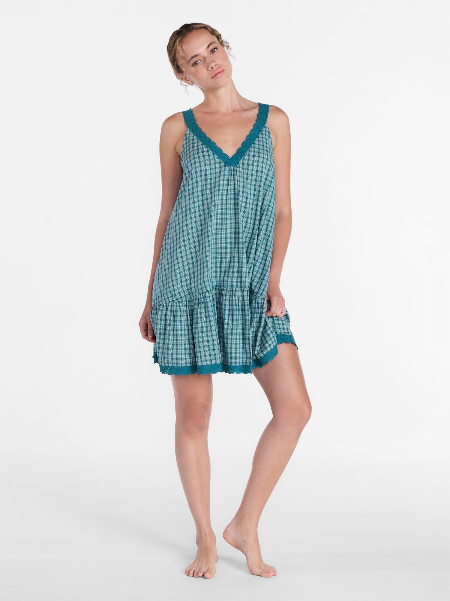 Joyspun Women’s V-Neck Woven Sleep Chemise, Sizes XS-3X