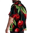 thumbnail image 3 of Cherry Men's Short Sleeve Hawaiian Poplin Shirt, Casual Printed Button Down Summer Beach Shirts - Unisex, 3 of 6