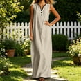 thumbnail image 6 of ClodeEU Women's Sleeveless V Neck Henley Button Maxi Dress,Casual Loose Fit Sundress Beige,Women's Plus L, 6 of 8