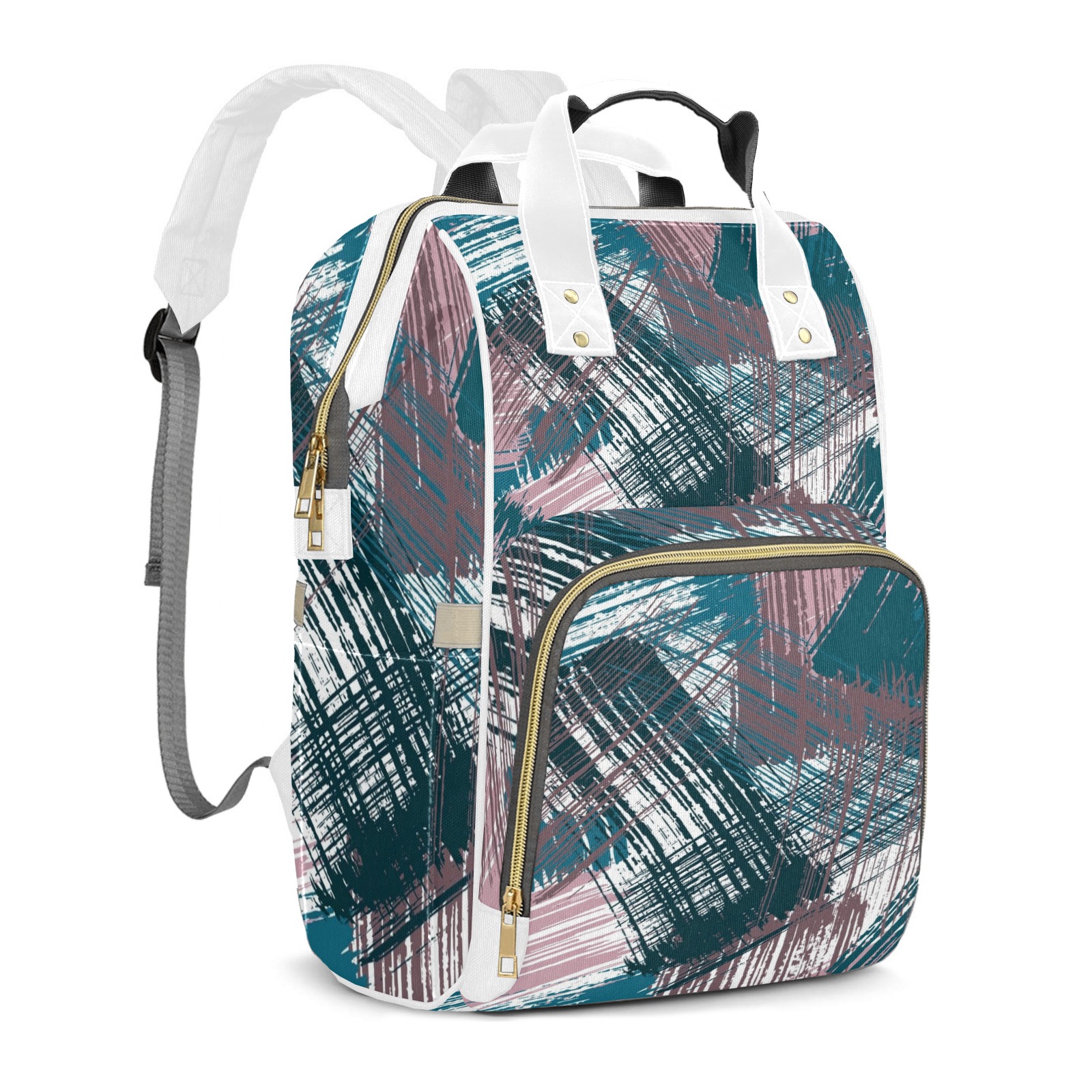 Abstract Geometric Pattern Diaper Bag Backpack – Large Capacity, Insulated Baby Bottle Pocket, Multifunctional Mommy Bag for Boys & Girls