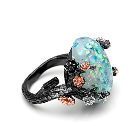 Ginger Lyne Collection Henrietta Elven Tree Branch Setting Oval Green Lab Created Fire Opal Ring