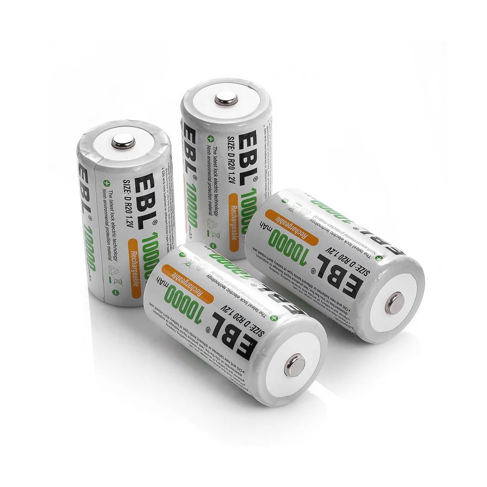 EBL Rechargeable 1.5V D-type NiMH Battery 10000mAh, 6 Pack