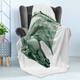 thumbnail image 4 of Retro Soft Flannel Fleece Throw Blanket, Green Stain Horse Head Mane Image Camouflage Color Abstract Artwork, Cozy Plush for Indoor and Outdoor Use, 70" x 90", Grey, by Ambesonne, 4 of 5