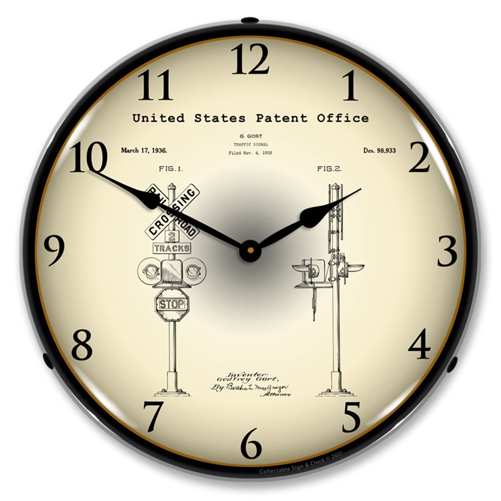 Railroad Train Crossing Signal 1935 Patent LED Wall Clock, Retro