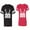Men Black / Women Red, variant on Papa Mama Buck Unisex Couple Matching Cotton Jersey style T-Shirt Contrasting stripes on sleeves (Men Black / Women Black) (Men S / Women S)