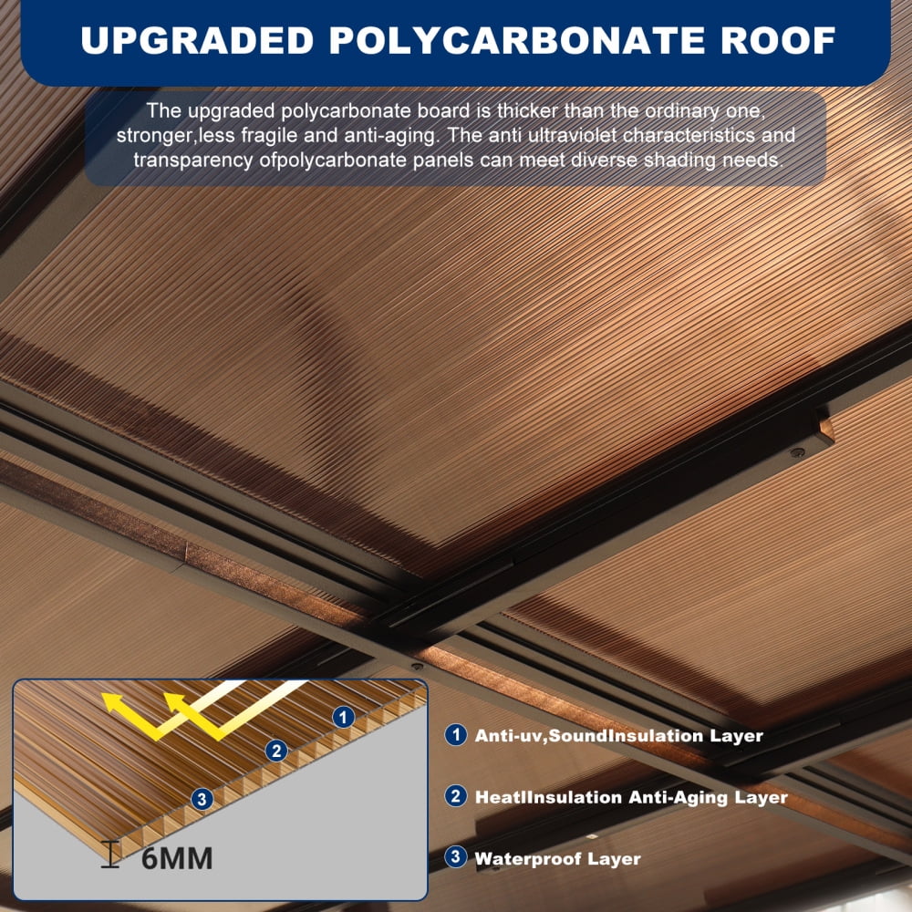 10' x 12' Outdoor Pergola Gazebo – Sturdy Wall-Mounted Metal Awning with Roof.  Designed for Durability, This Spacious Heavy-Duty Gazebo is Ideal for Patios, Decks, and Backyards