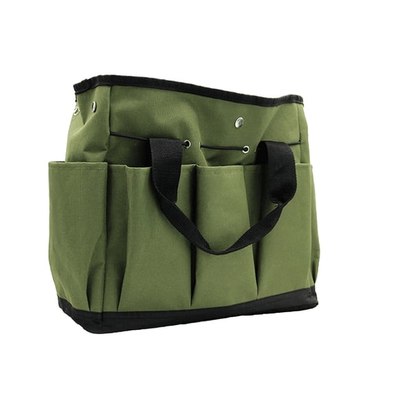 Heavy Duty Canvas Tote Bag with Multiple Exterior Pockets and Reinforced Handles for Tools Gardening and Storage