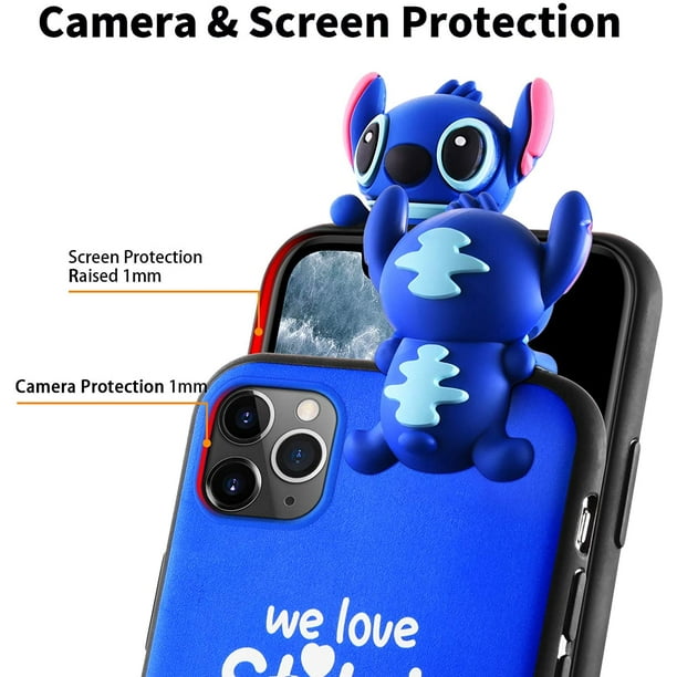 Coque pour iPhone 11 – Stitch Coque de téléphone 3D Cartoon Housse de  protection en silicone TPU souple avec support de téléphone et longue  lanière amovible pour enfants (Stitch) 