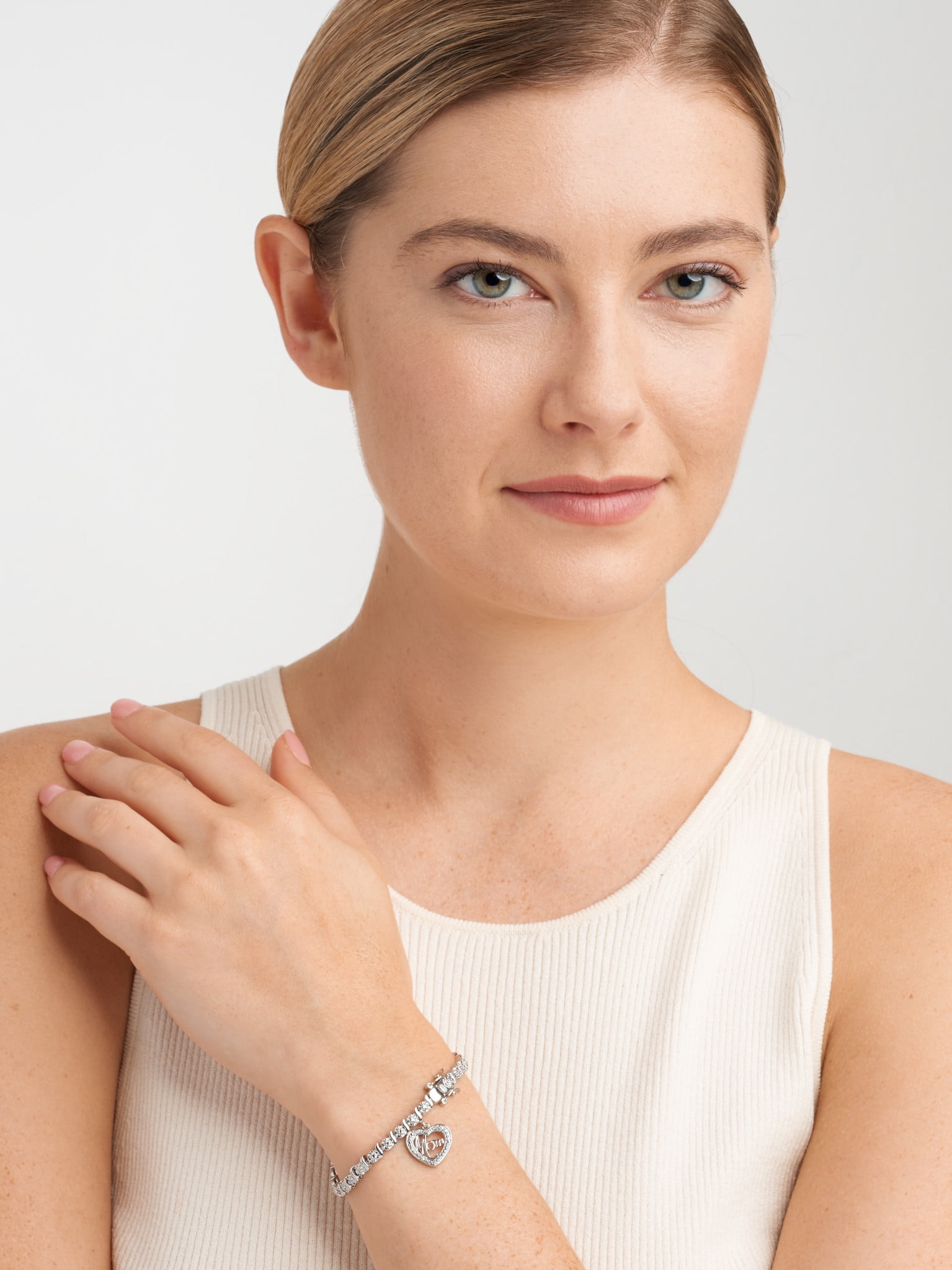 Morgan & Paige Rhodium Plated Diamond Accent "Mom" Charm Tennis Bracelet, 7.25"