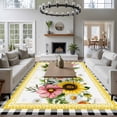 thumbnail image 3 of Pastoral Wildflowers Area Rugs 5x7 ft Sunflowers Dasiy Leaves Black Checkered Washable Rug Non Slip Indoor Carpet Absorbent Floor Mat for Living Room Bedroom Dining Room, 3 of 9