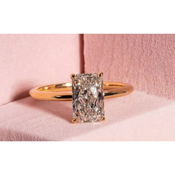 14K Yellow Gold Plated Lab-Created Diamond 2Ct Radiant Cut Women Engagement Ring 925 Sterling Silver