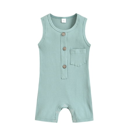 

IZhansean Summer Clothes Newborn Baby Boy Girl Sleeveless Button Knitted Romper Solid Plain One Piece Jumpsuit Lake Green 0-6 Months