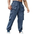 thumbnail image 2 of Zylanna Men's Cargo Pants, Relax Fit Elastic Waist Multi-Pockets Drawstring Sports Jogger Pants for Men Dark Blue Size 2XL, 2 of 9