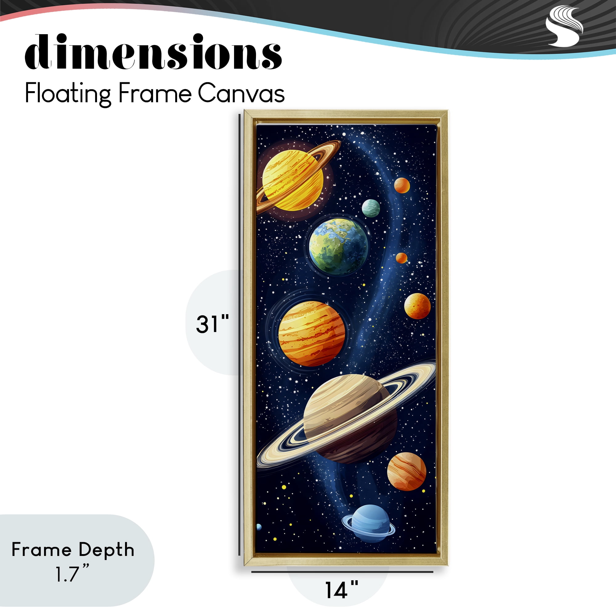Stupell Industries Galaxy Swirl Planetary Orbit Gold Framed Floater Canvas Wall Art, design by Creative Studio