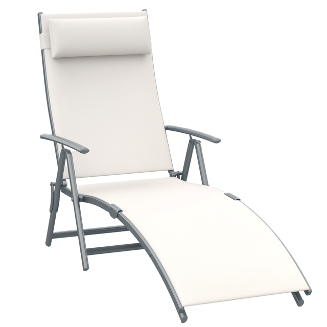 Outsunny Chaise Longue Extérieure Inclinable Pliante et Réglable Robuste - Ensemble de 1, Crème