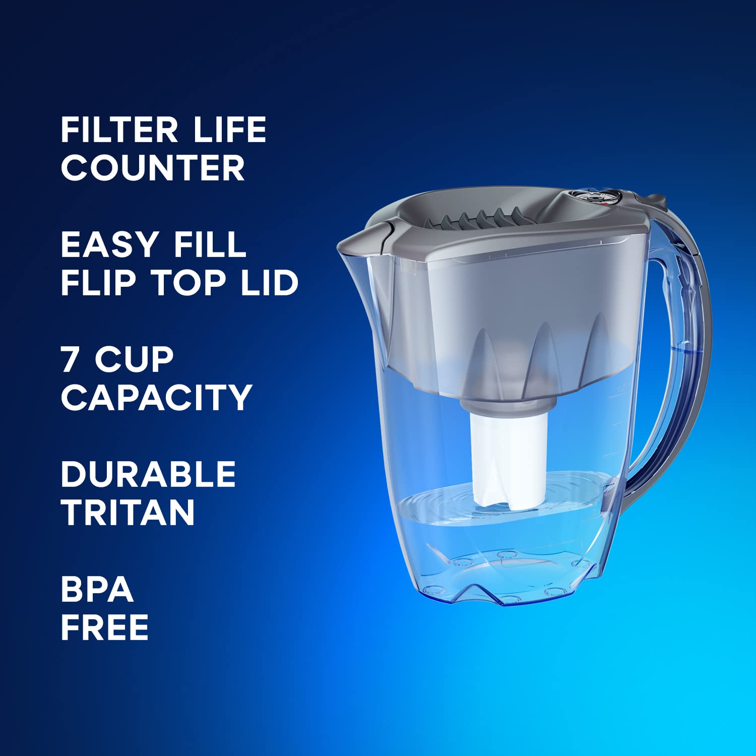 AQUAPHOR Ideal 7-Cup Water Filter Pitcher - Grey with 3 x B15 Filters ...