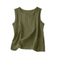 thumbnail image 4 of WULMLEO Cotton Linen Tank Tops for Women - Sleeveless Crewneck Summer Gauzy Shirts Loose Fit Casual Beach Vacation Camisole Army Green L, 4 of 7