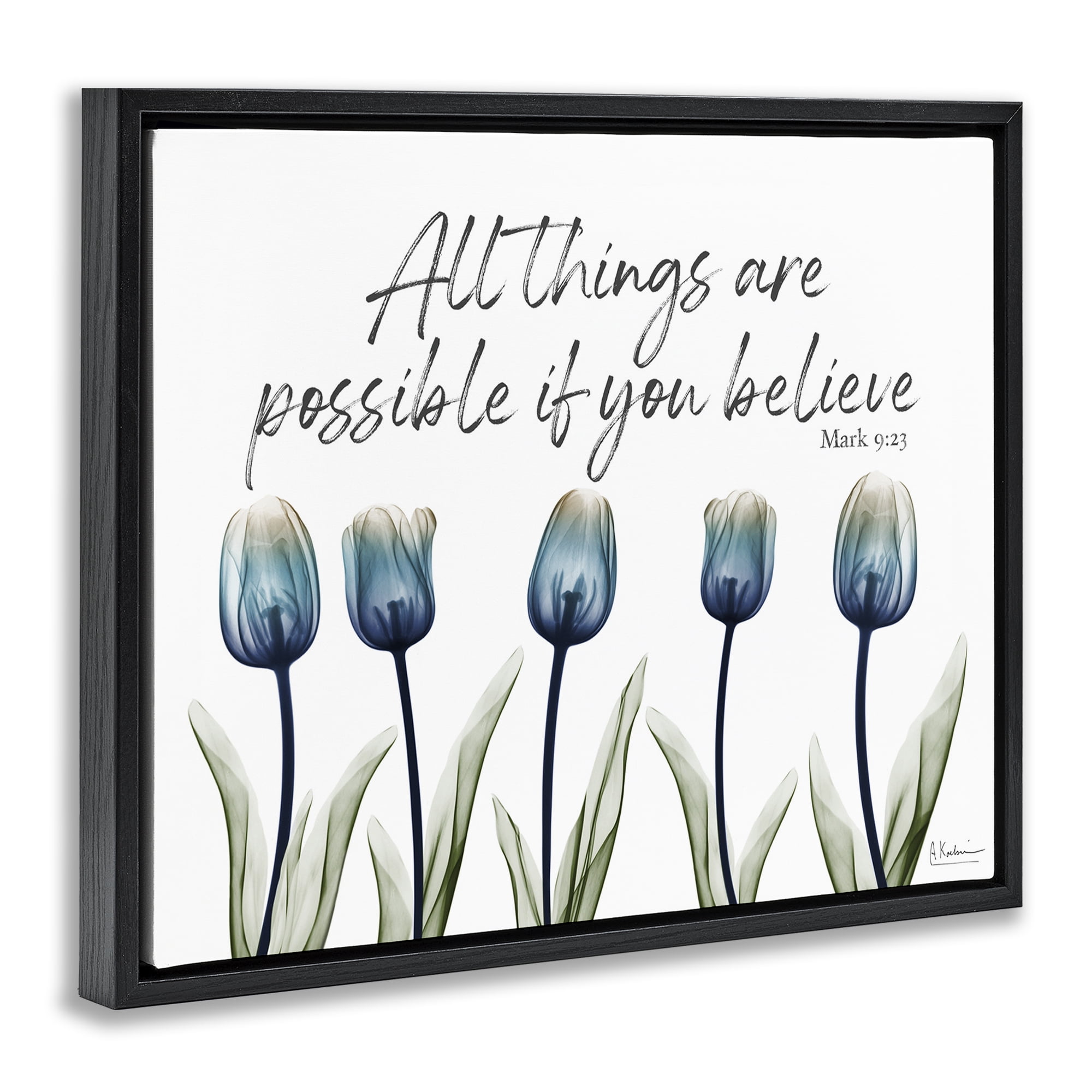Stupell Industries All Things Possible Tulips Religious Painting Black Floater Framed Art Print Wall Art, 21 x 17