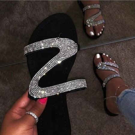 

Chinatera Fashion Diamond-studded Slippers Women Flat Shoes for Home Wear