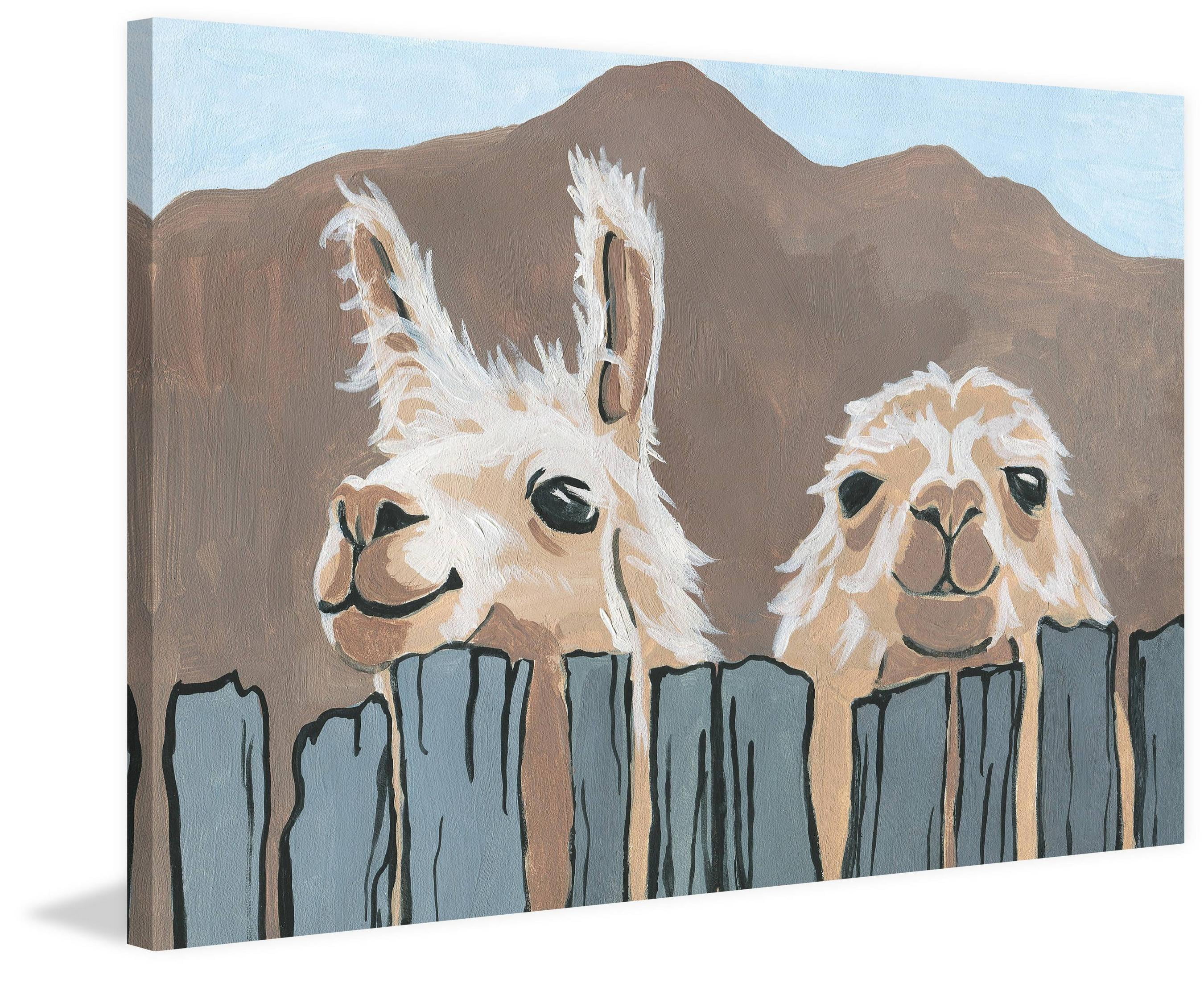 Marmont Hill Peekaboo Llamas 12 in x 18 in Painting Canvas Art Print, by Marmont Hill