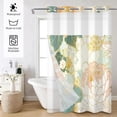 thumbnail image 3 of MIZHONA Teal Green Shower Curtain with Snap in Liner,White Gold No Hook Fabric Bathroom Curtain,71"× 71", 3 of 6