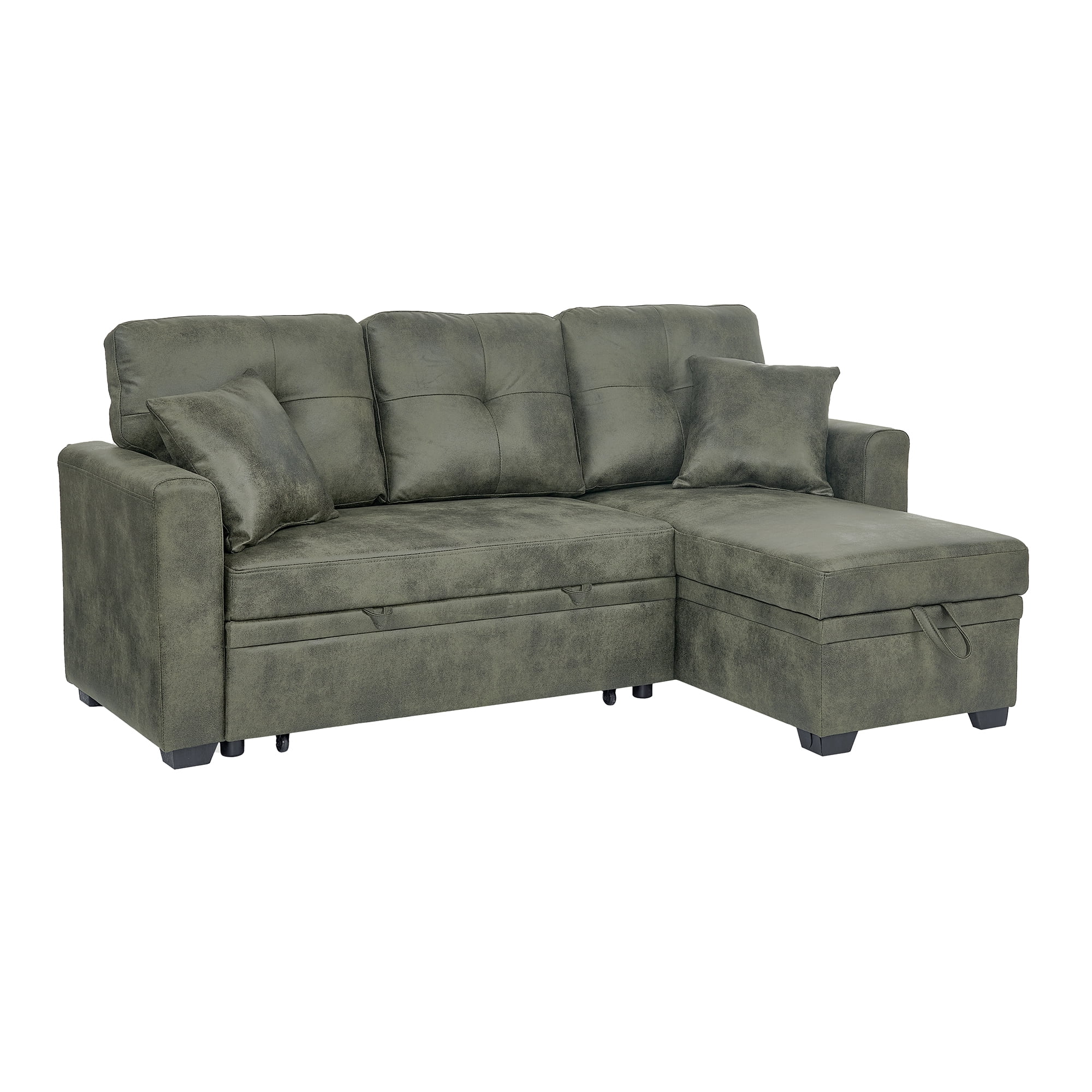 Sleeper Sofa Sectional with Pull-Out Bed – Reversible Chaise + Hidden Storage, Breathable Fabric, L-Shaped Couch for Small Spaces, Convertible Sofa Bed for Living Room