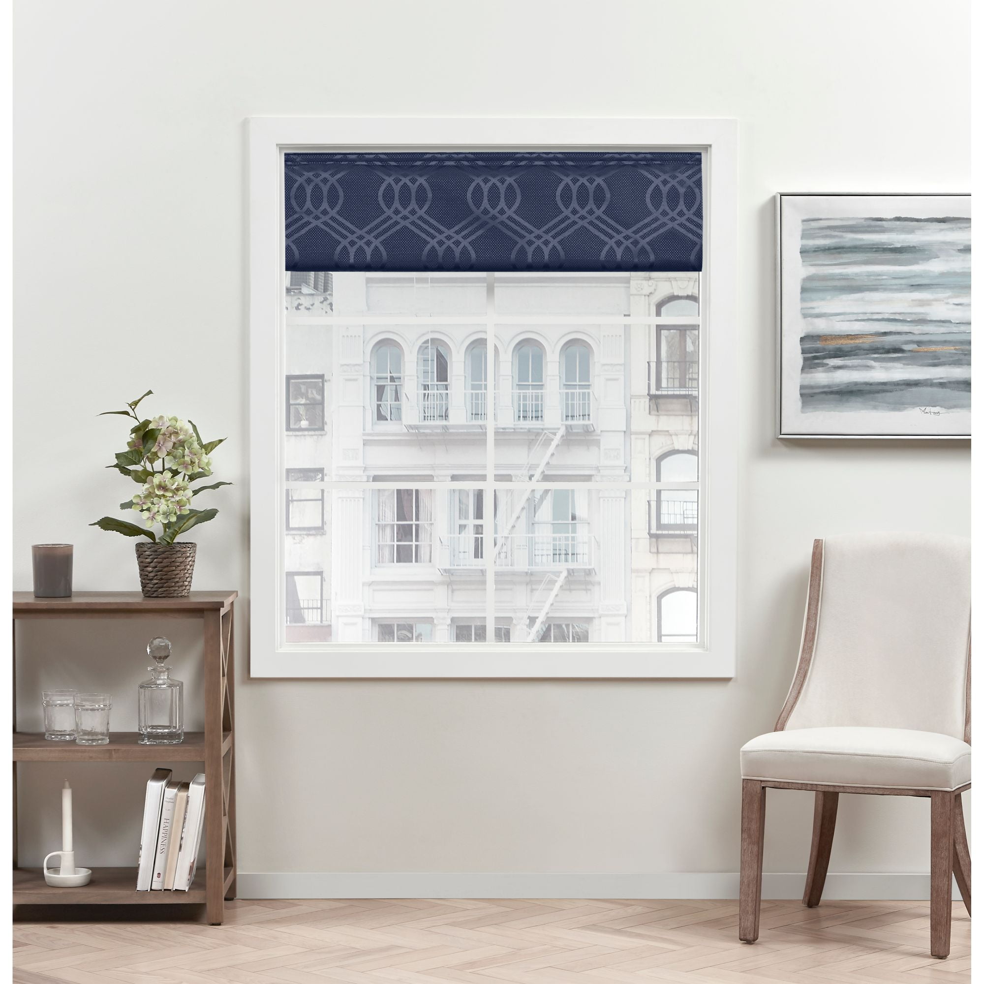 Exclusive Home Prague Trellis 100% Blackout Roman Shade, 27"x64", Navy