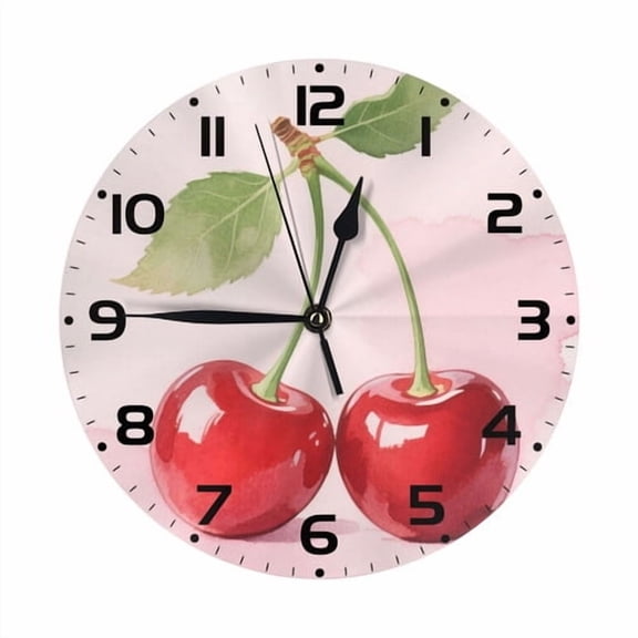 Zhmjortal Wall Clock, Cherry Pattern Wall Clock Silent Non-Ticking Battery Operated Clock 10 Inch, Home Decor for Living Room, Kitchen, Bedroom and Office