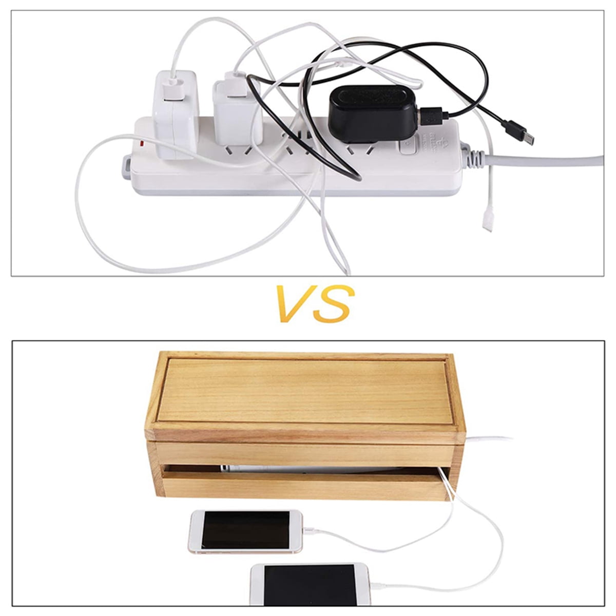 2 Pcs Cable Management Box Wooden Cord Organizer Box for Extension Cord Power-Wood Color & Coffee Color