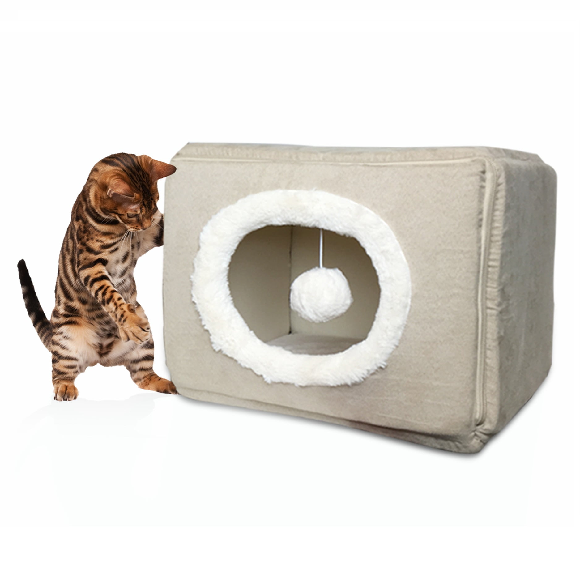 FurHaven Pet Cat Bed Cozy Cube Bed for Cats & Small Dogs, Cream