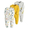 thumbnail image 2 of TOOYOU Boys Bodysuit Outfit 3-Pack Spring And Autumn New Baby Boy Girls Onesies Long Sleeved Solid Color Printed Footed Jumpsuit Pajamas Suit Stretchy Romper Size 6-9 Months Yellow, 2 of 3