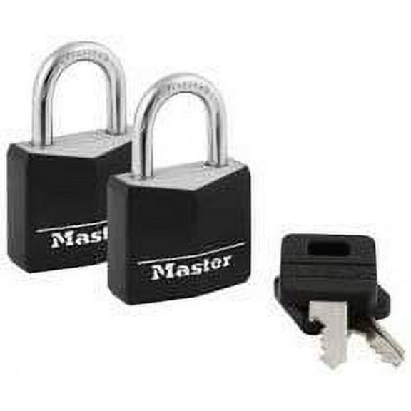 Master Lock 131T Solid Body Padlock Keyed Alike - Scratch-Resistant - 2 Pack, Black