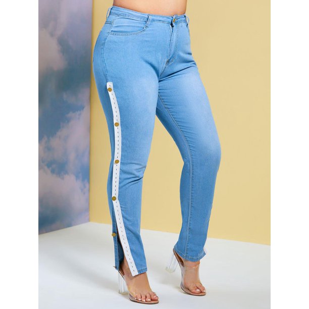 Jeans Talla Extra Delgados Cinta Lateral Rosegal Vaqueros de talla grande