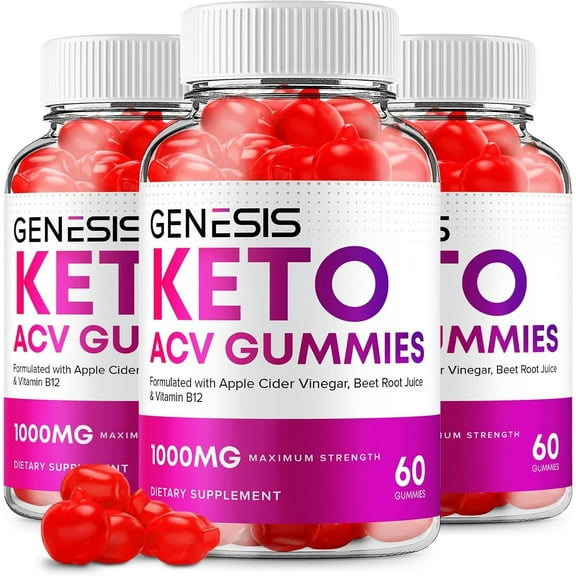 3 Pack Genesis Keto ACV Gummies - Official - Keto Genesis ACV Advanced Formula Plus Apple Cider Vinegar Dietary Supplement B12 Beet Root Juice Men Women 180 Gummies
